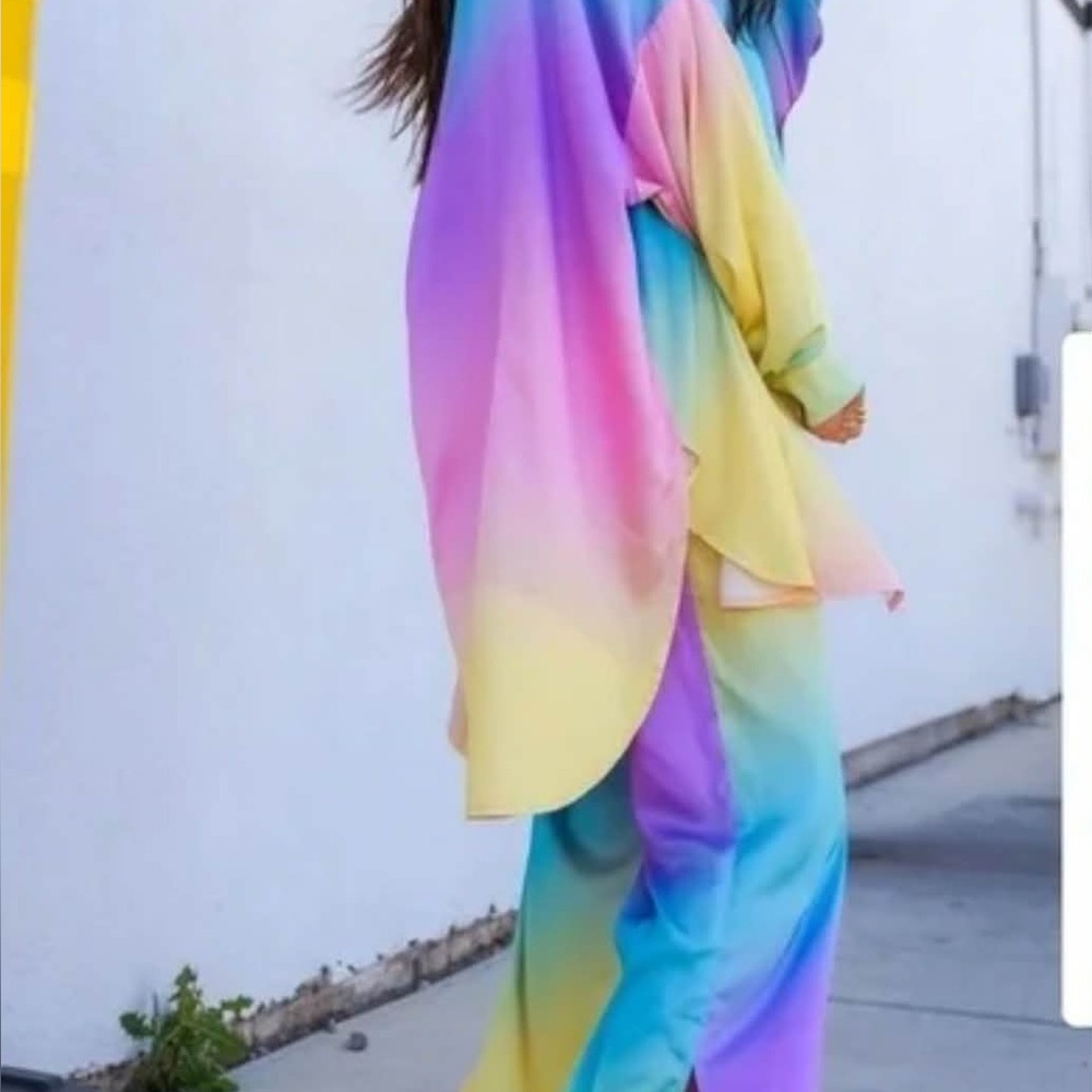 Dressed in LALA Satin Playsuit in Pastel Rainbow Daydream Oversized Small S New - Picture 2 of 9